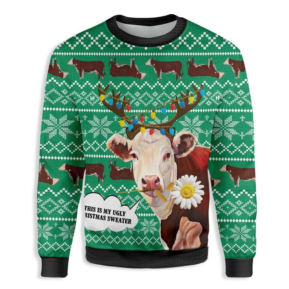 Hereford Cow This Is My Ugly Christmas Sweatshirt Farmers All Over Print Sweatshirt PANWS0072