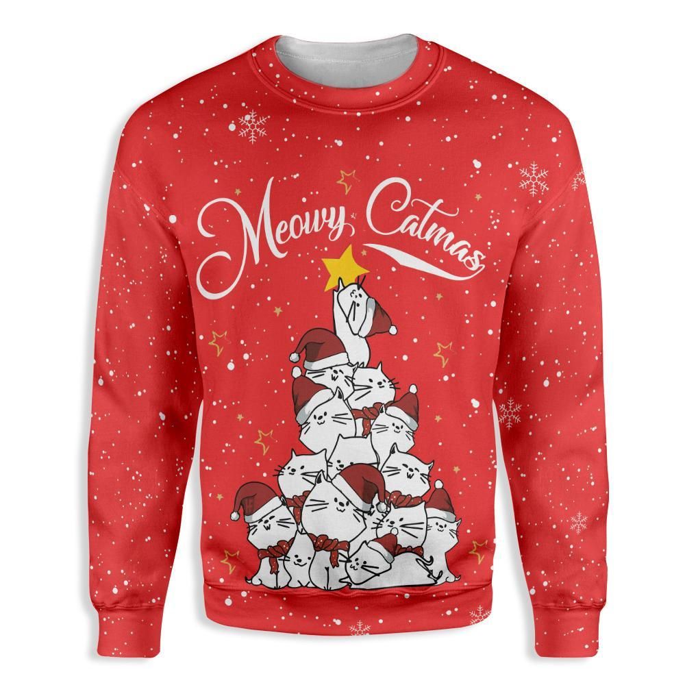Meowy Catmas Christmas Tree EZ20 1910 All Over Print Sweatshirt