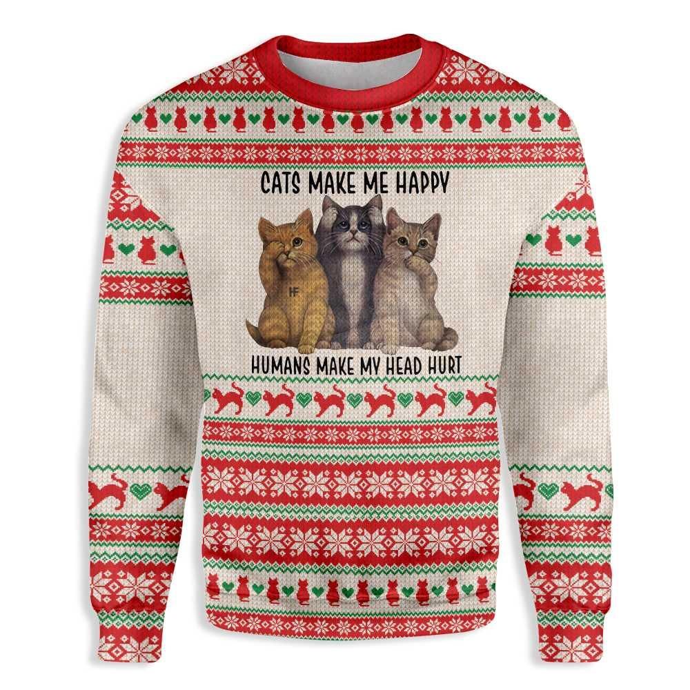 Ugly Christmas Cats Make Me Happy EZ12 1410 All Over Print Sweatshirt