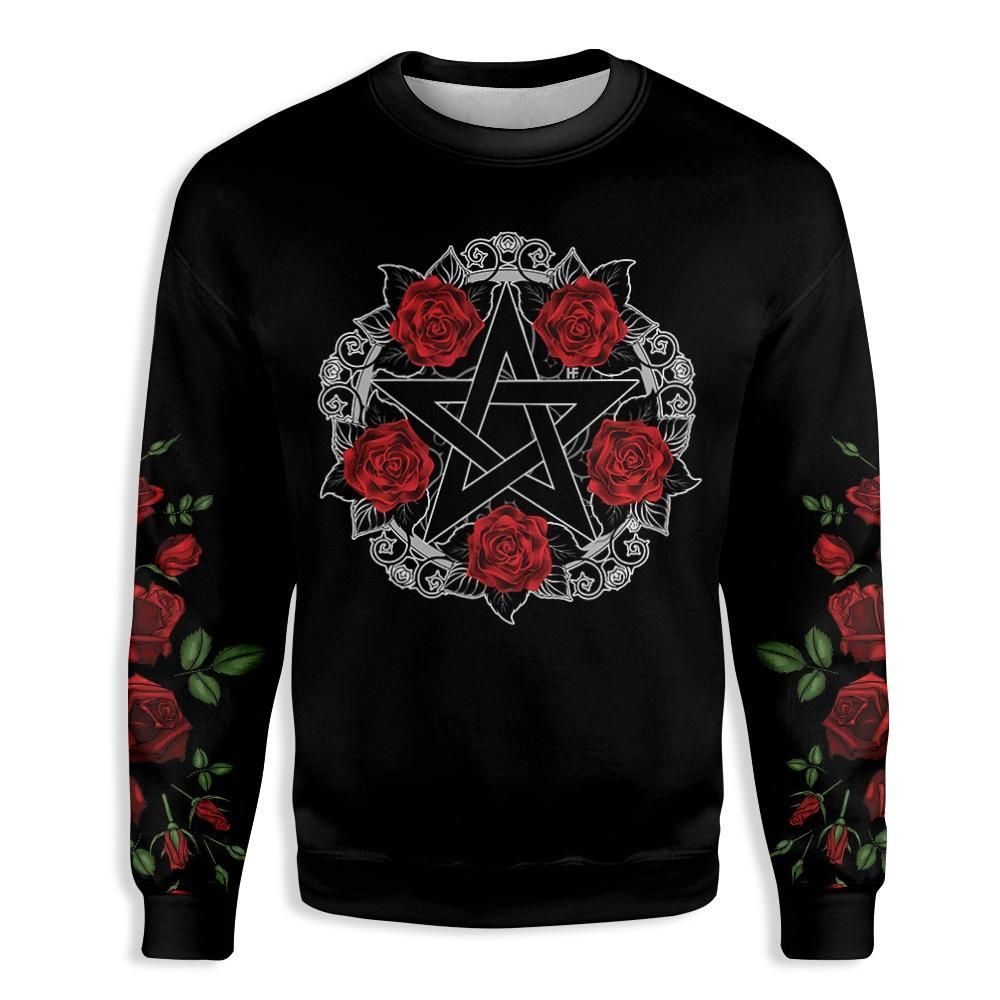 Pentagram Red Rose Witch Wicca EZ20 1010 All Over Print Sweatshirt