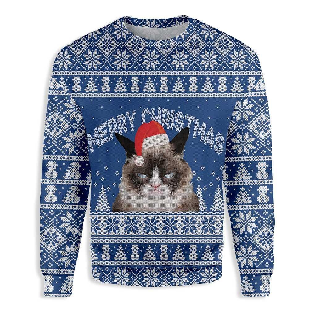 Ugly Merry Christmas Annoyed Cat EZ20 0910 All Over Print Sweatshirt