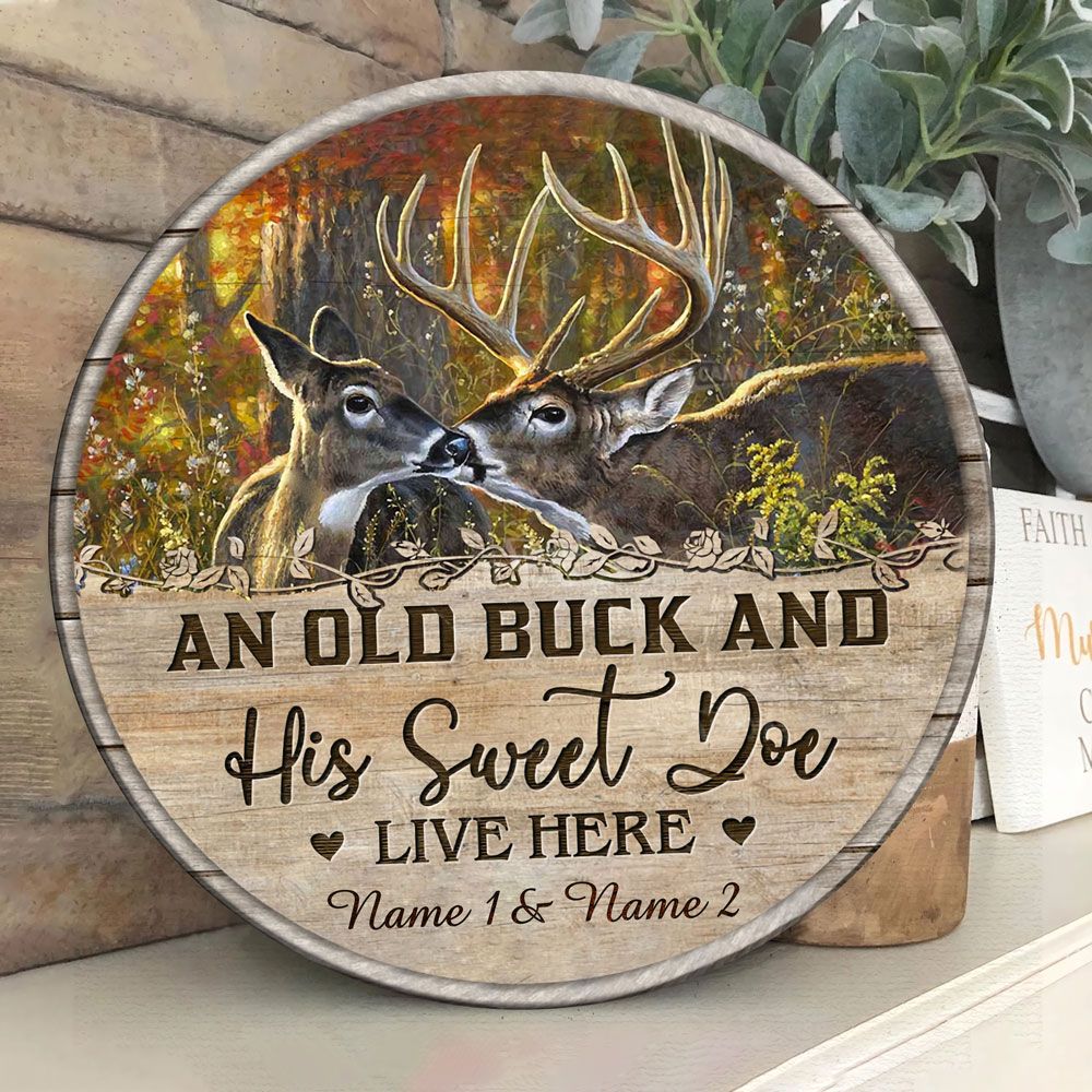 Personalized Gift For Couple Buck And Doe Wood Circle Sign