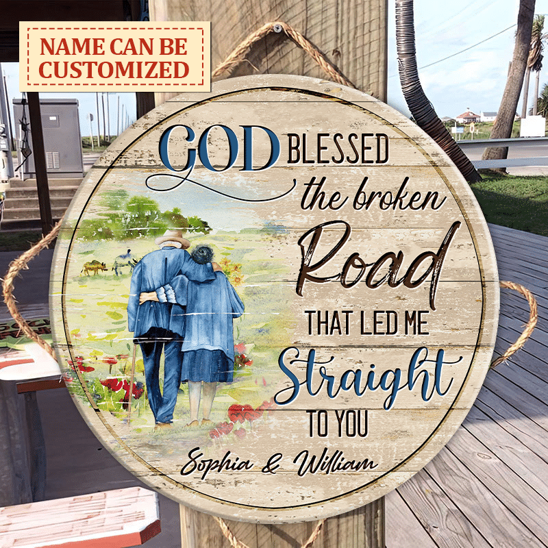 Personalized Gift For Couple Wood Circle Sign God Blessed