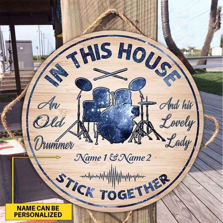 Personalized Gift For Couple Drummer Wood Circle Sign Stick Together