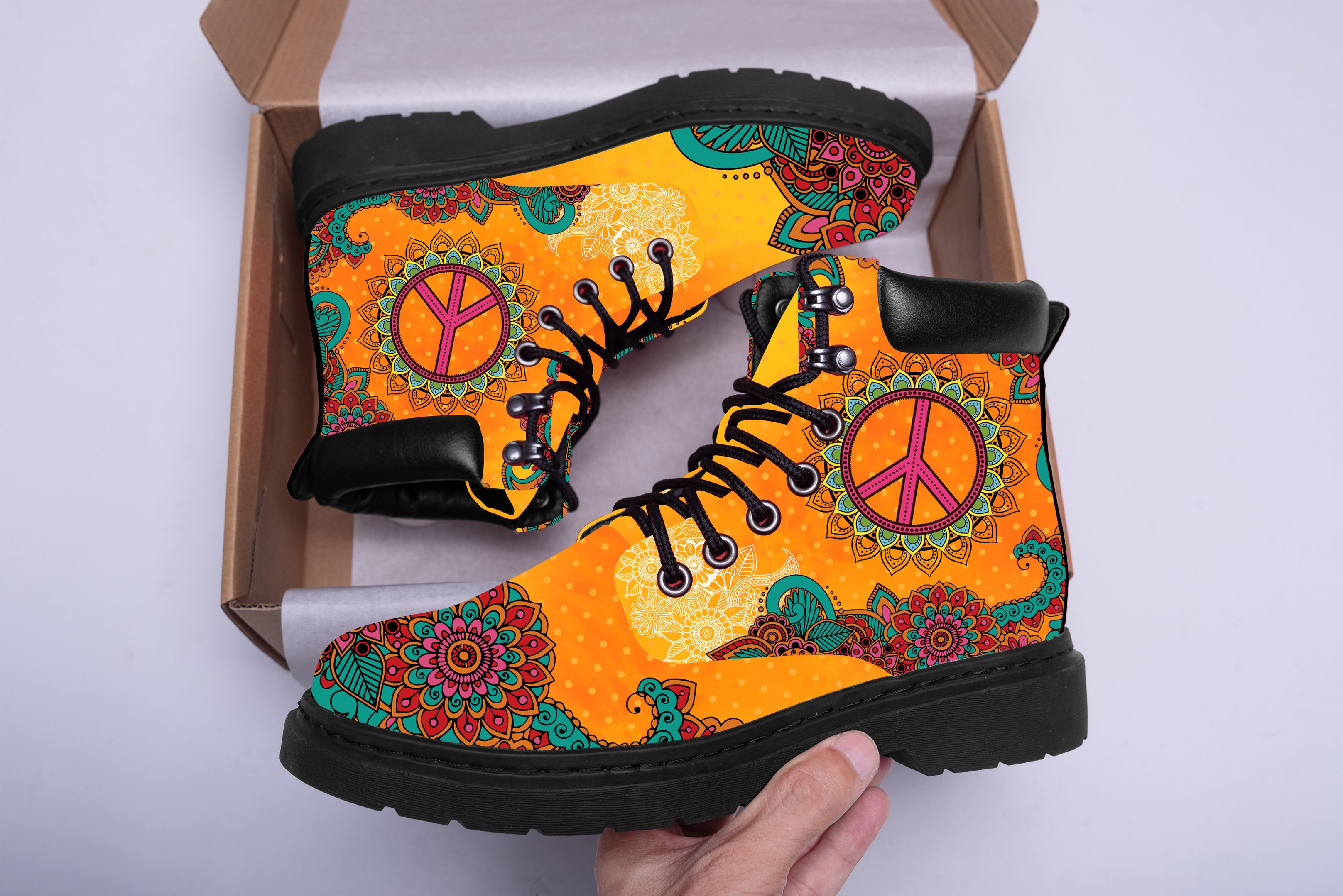Floral Hippie Yellow Classic Boots Shoes PANCBO0058