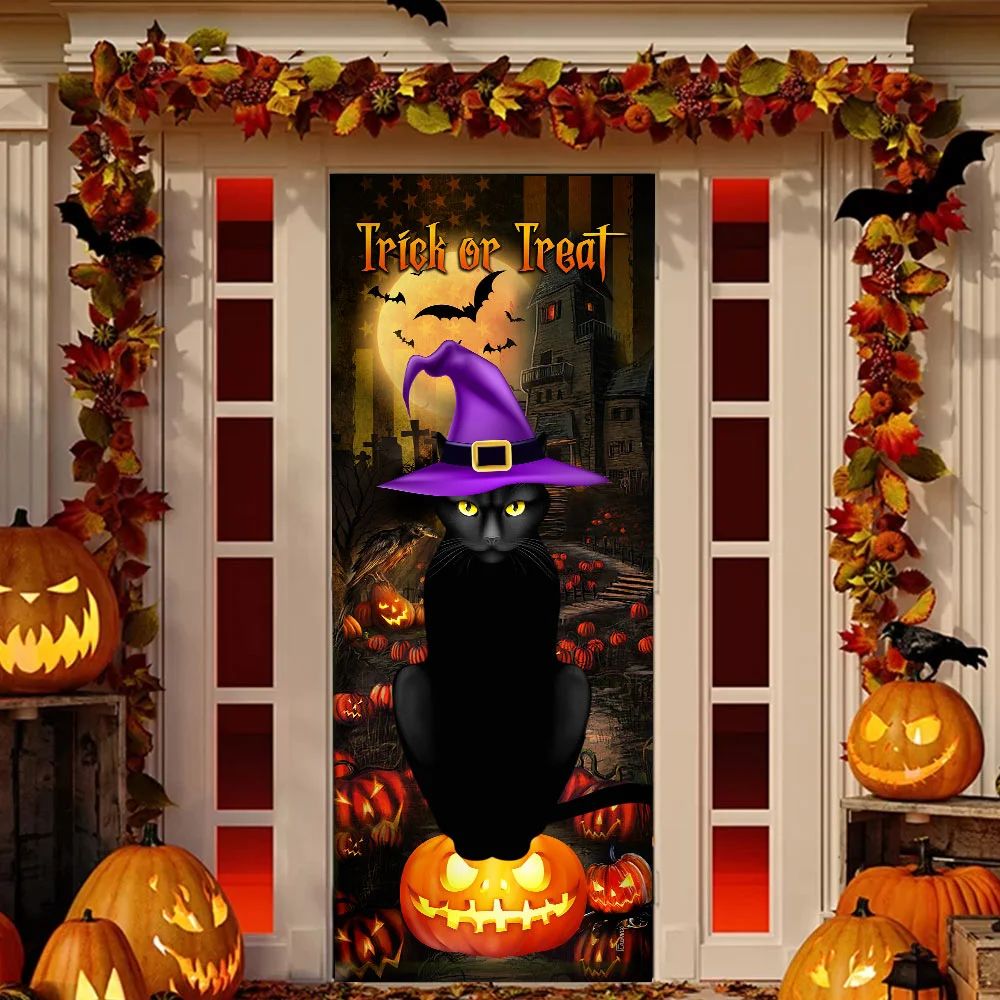 Halloween Gift Cat Pumpkin Door Cover Trick Or Treat