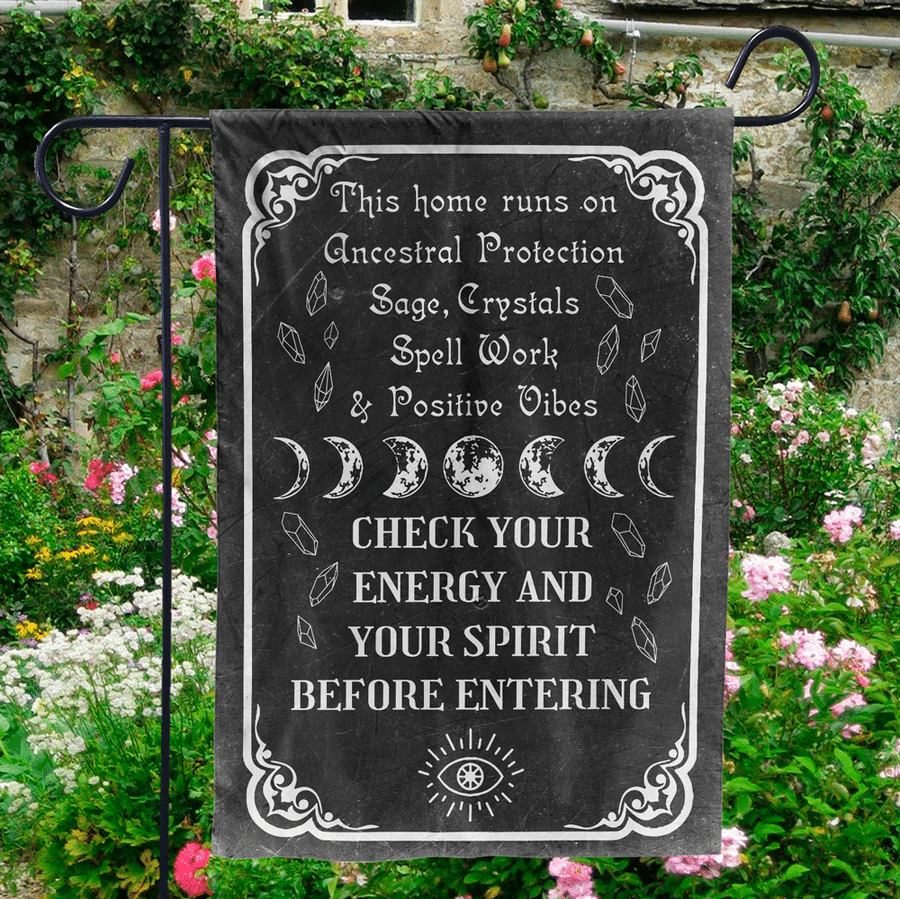 Witch Moon Phase Garden Flag This Home Runs On Ancesiral Protection
