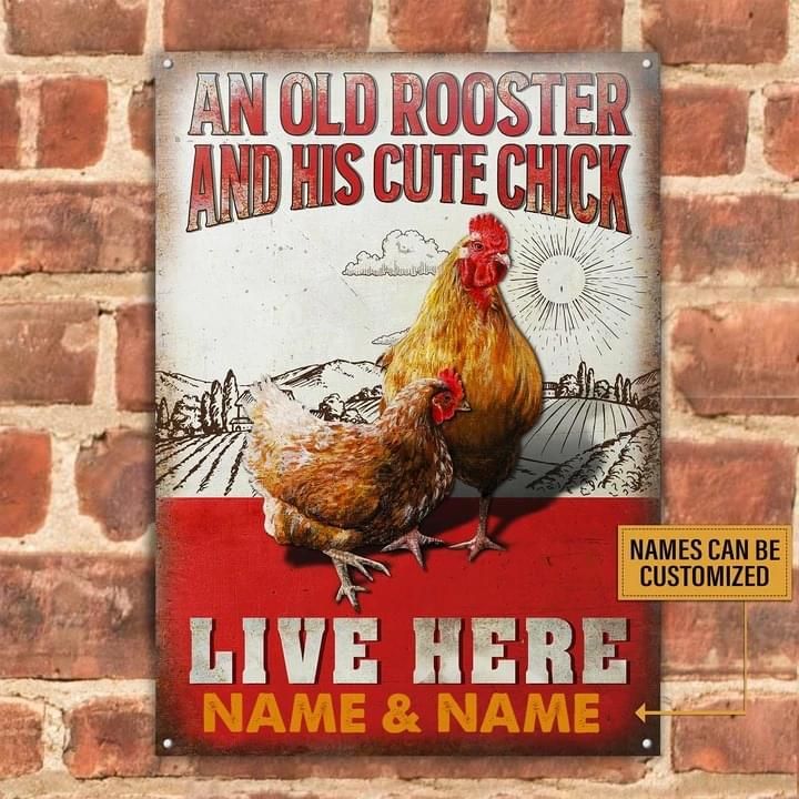 Personalized Gift For Couple Chicken Metal Sign Live Here PAN