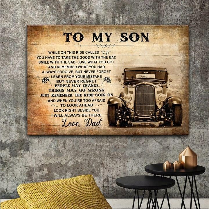 Gift For Son From Dad Truck Canvas Wall Art While On This Ride Called Life PAN