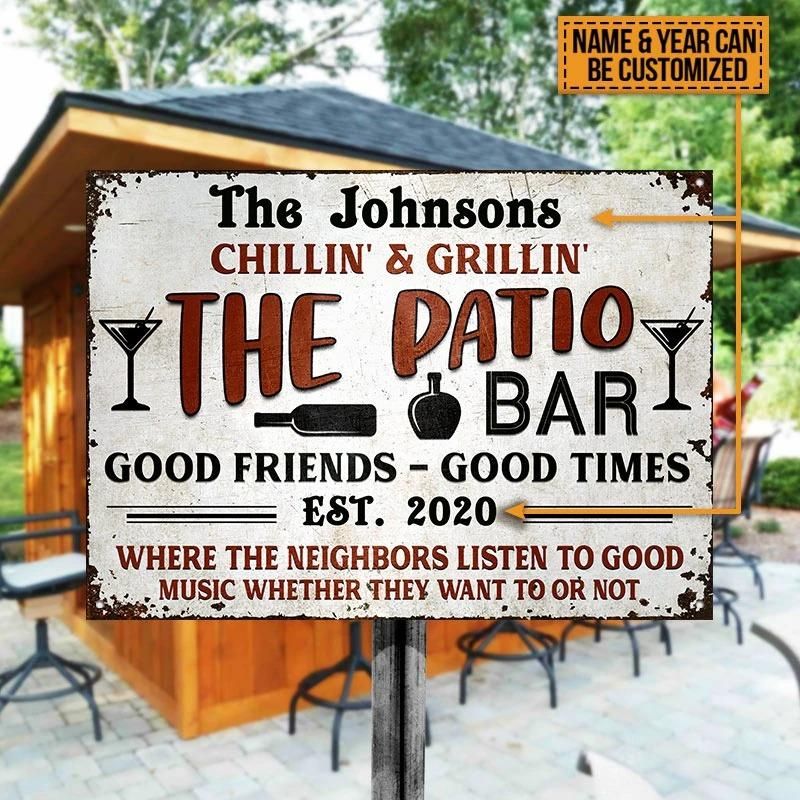 Personalized Chilling & Grilling Metal Sign The Patio Bar