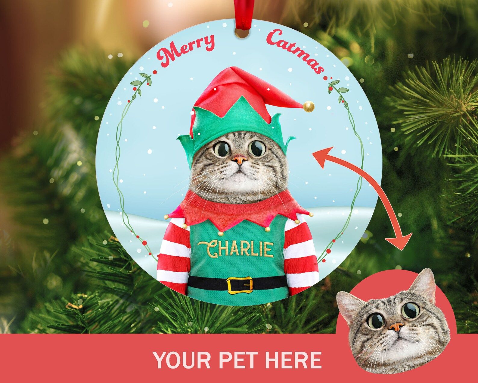 Personalized Merry Catmas Christmas Ornament PANORPG0360