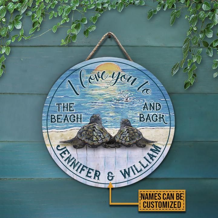Personalized Gift For Couple Turtle Wood Circle Sign I Love You
