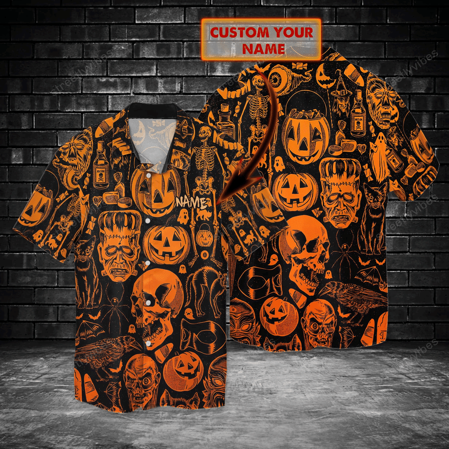Personalized Halloween Gift Skull Pumpkin Hawaiian Shirt
