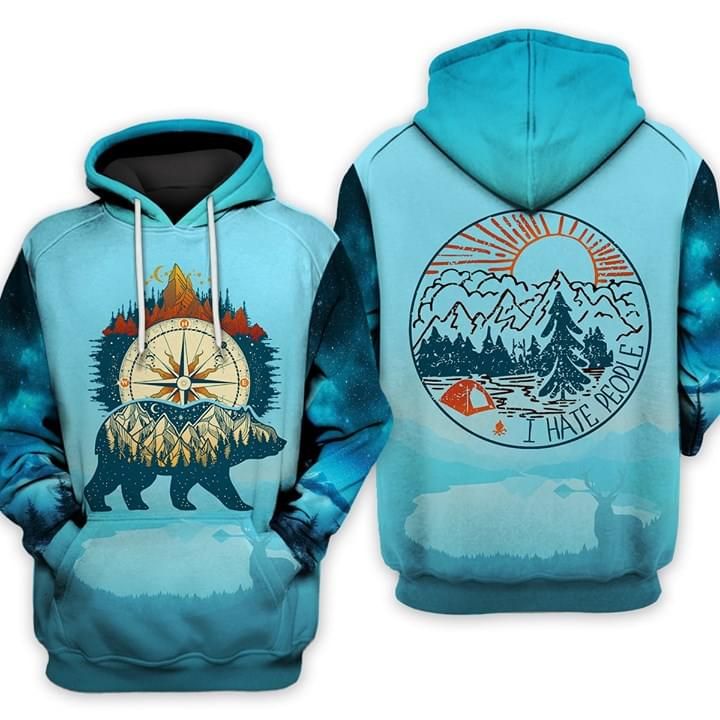 Forest Bear Compass 3D Hoodie I Hate People