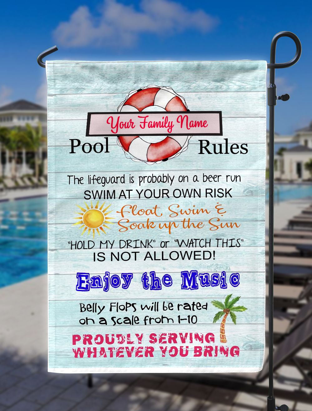 Personalized Pool Garden Flag Pool Rules
