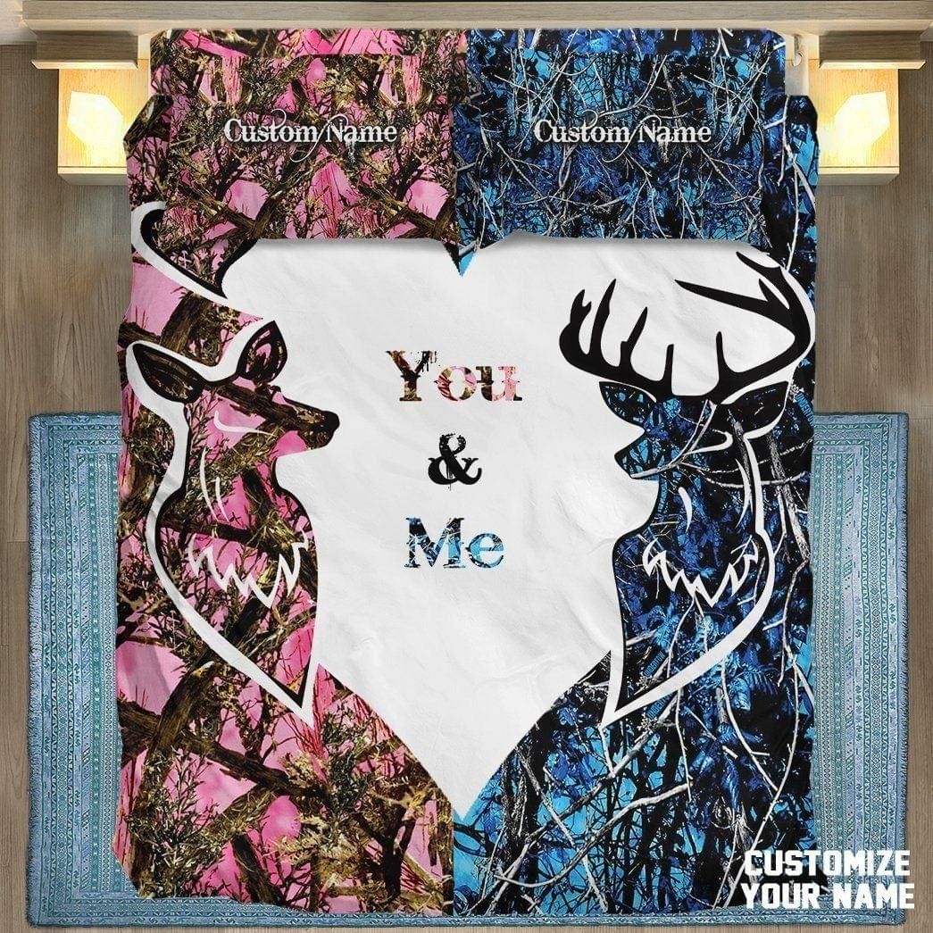 Personalized Gift For Couple Buck And Doe Hunting Bedding Set