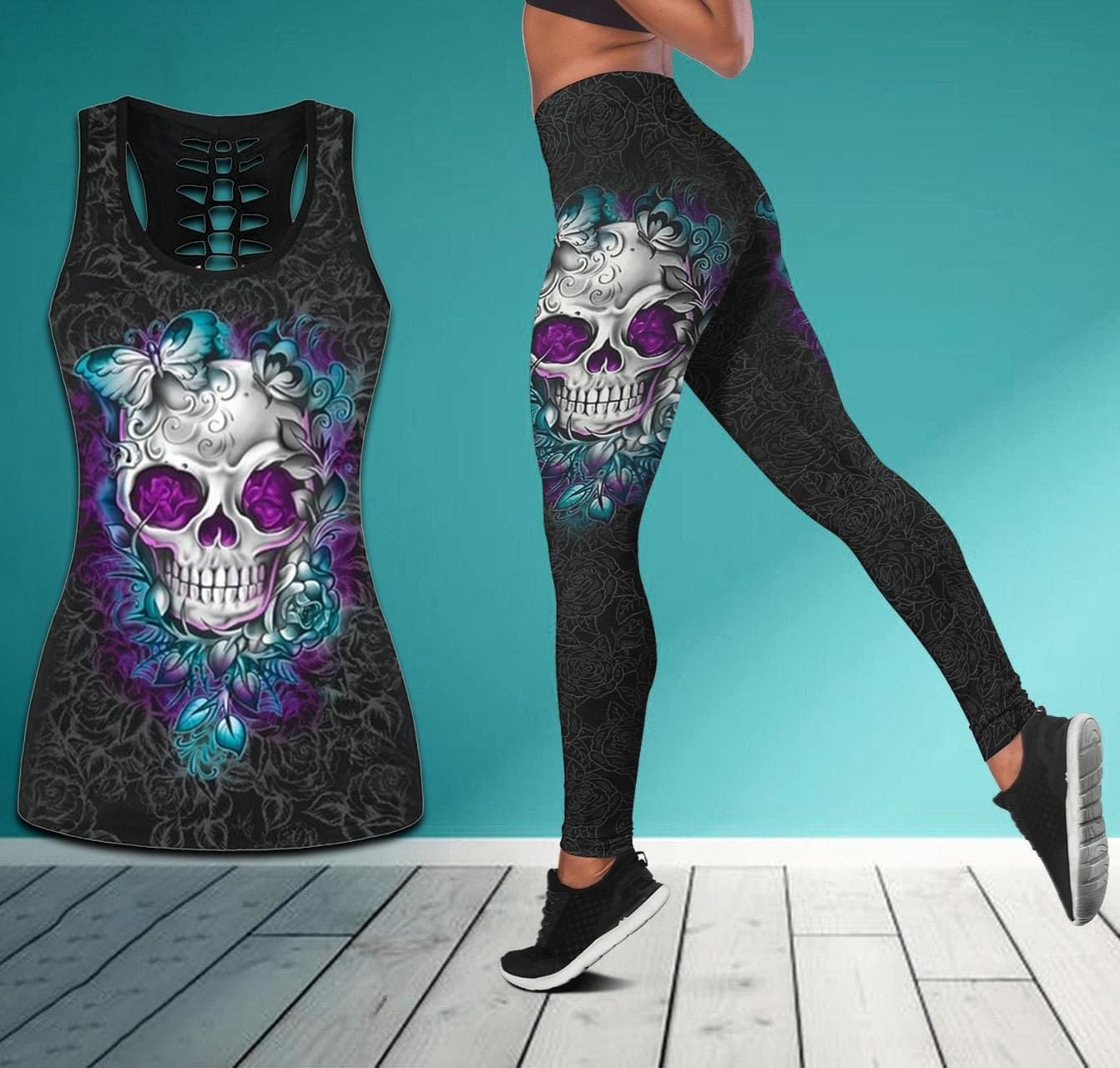Skull Butterfly Tank Top And Leggings