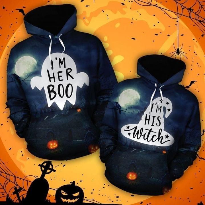 Halloween Gift For Couple 3D Hoodie I'm Her Boo I'm His Witch PAN