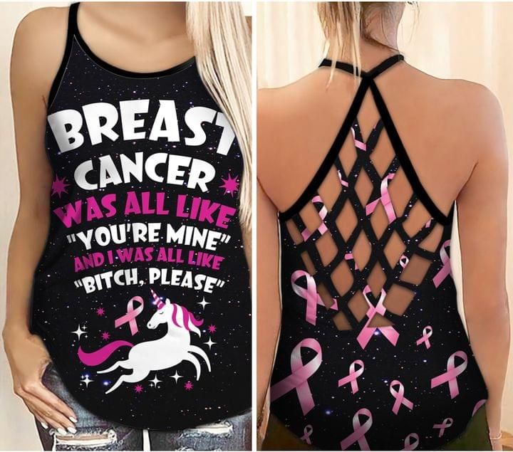 Breast Cancer Unicorn Criss-Cross Tank Top You're Mine