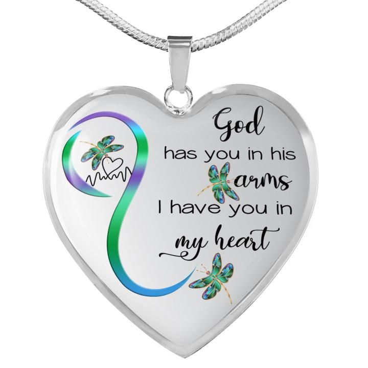 Memorial Gift Dragonfly Heart Necklace God Has You In His Arms