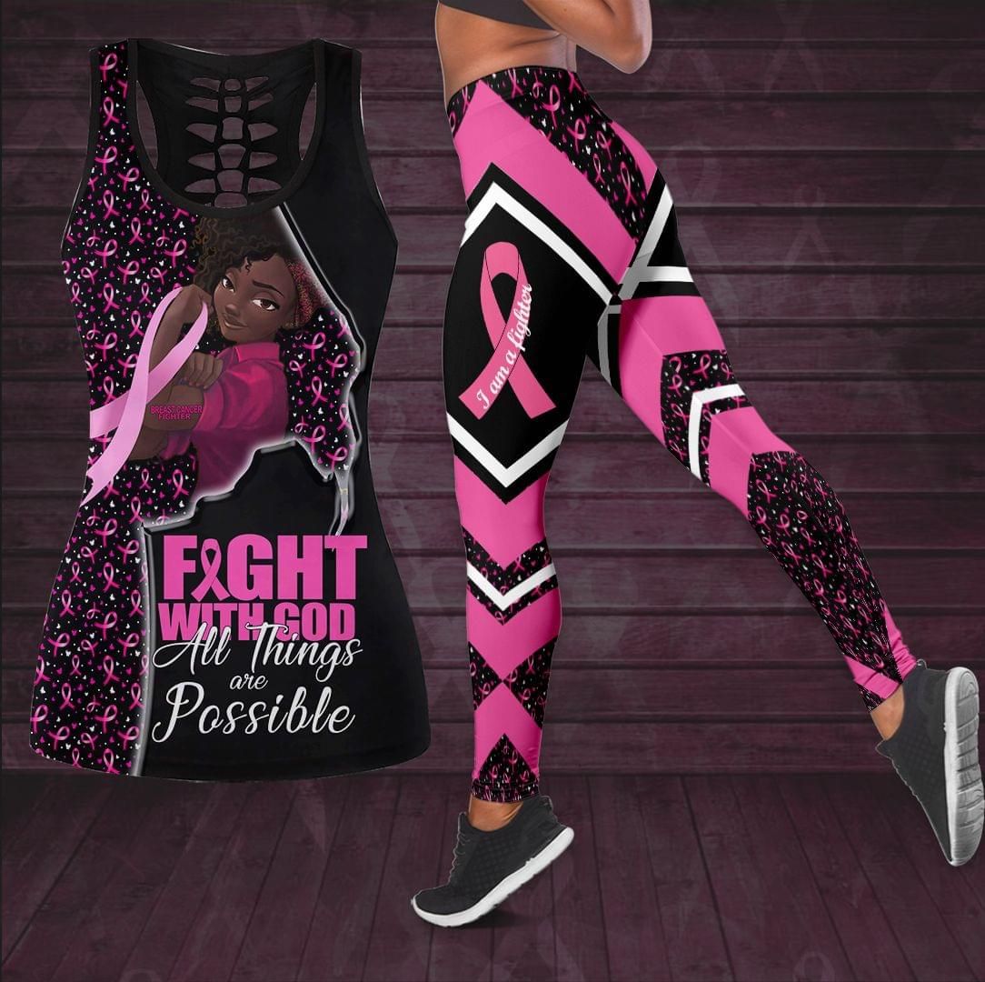 Breast Cancer African American Women Tank Top And Legging Fight