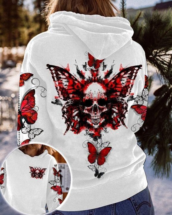 Red Butterfly Skull 3D Hoodie