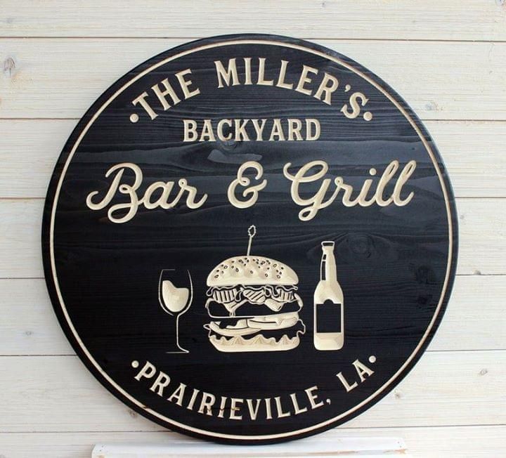 Personalized Wine Wood Corcle Sign Backyard Bar And Grill