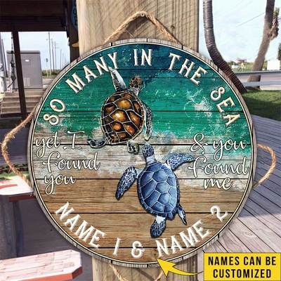 Personalized Gift For Couple Turtle Wood Circle Sign So Many In The Sea