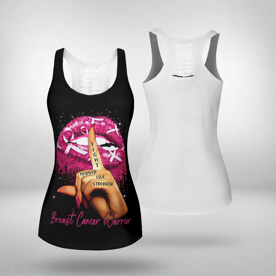 Breast Cancer Pink Lip Tank Top Fight Harder Live Stronger