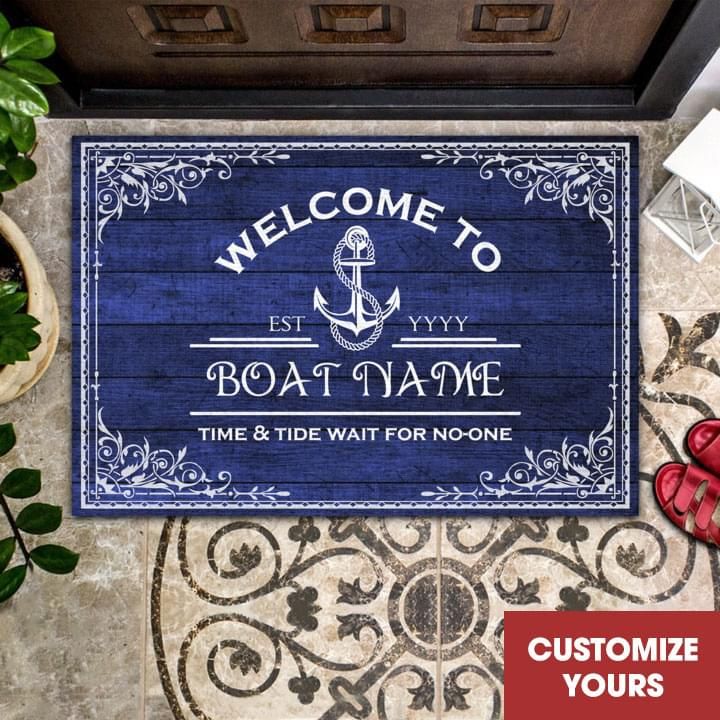 Personalized Boatman Doormat Welcome To Time & Tide Wait For No-one PANDM0021