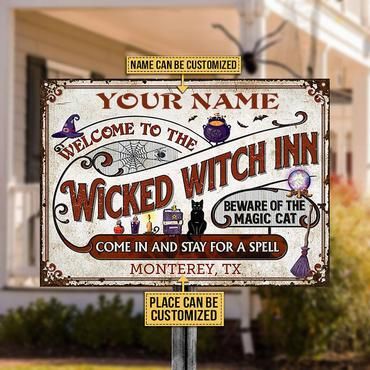 Personalized Witch Cat Metal Sign Welcome To The Wicked Witch Inn