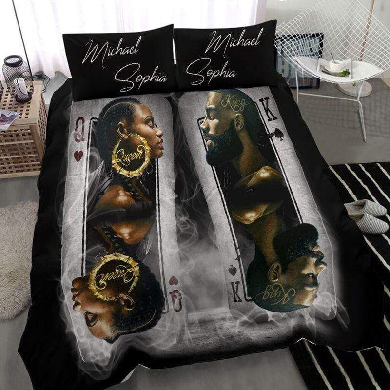 Personalized Black King And Queen Custom Name Bedding Set PANBED0023