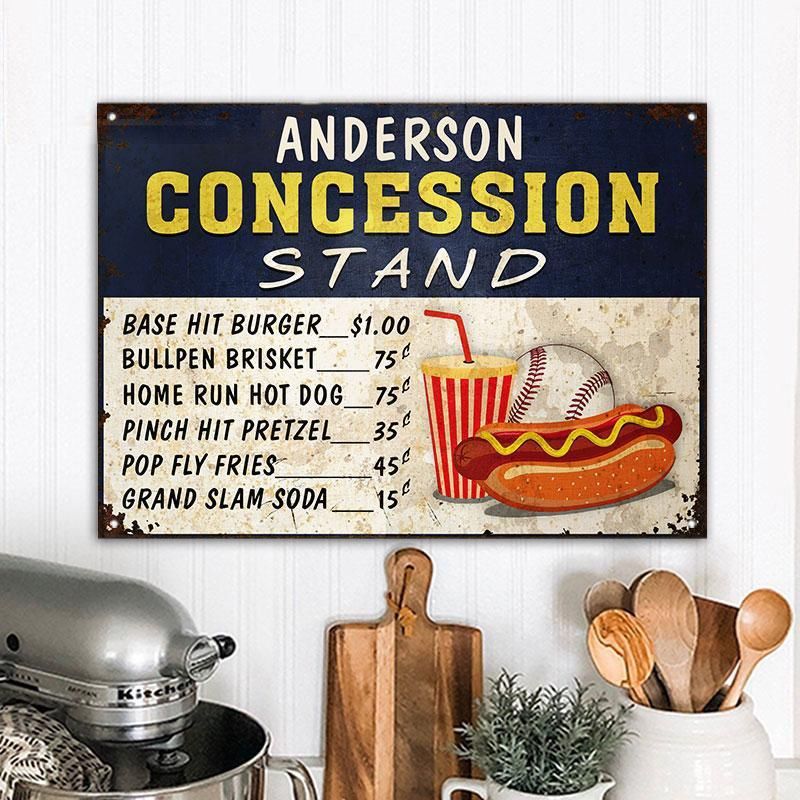 Personalized Baseball Concession Stand Customized Classic Metal Signs