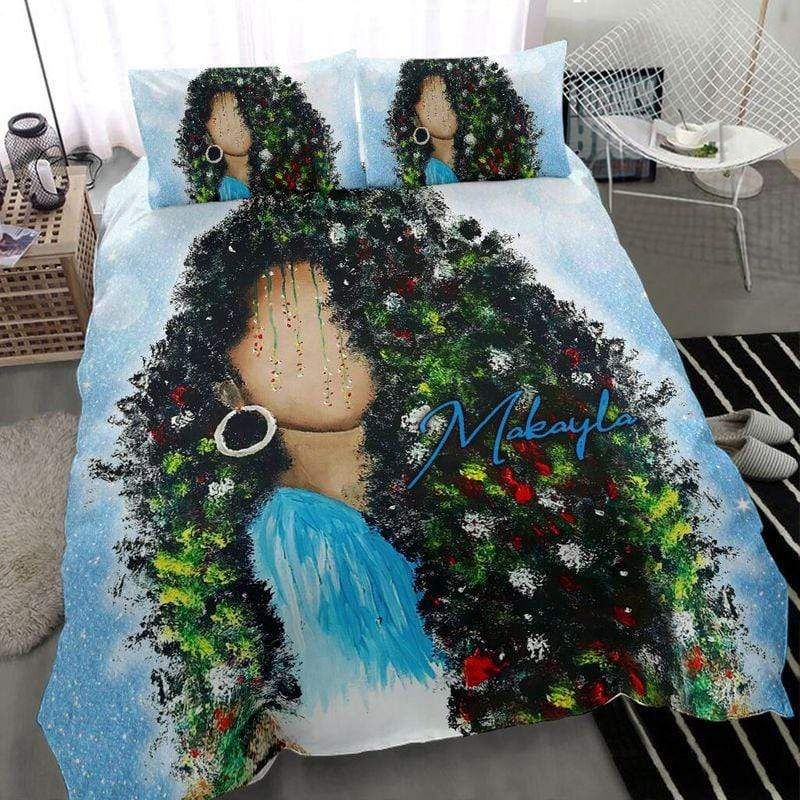 Personalized African American Black Queen Pretty Hair Bedding Custom Name Duvet Cover Bedding Set