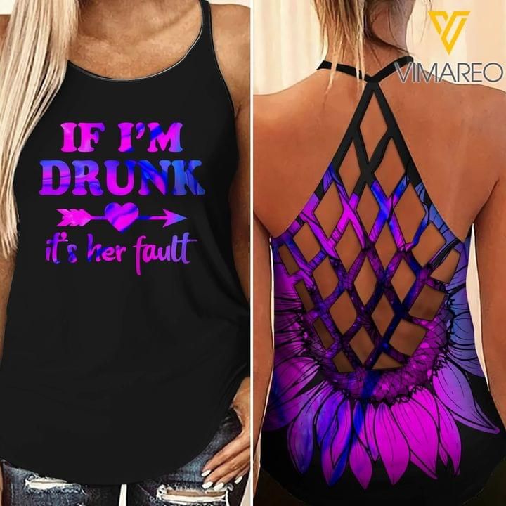 Purple Sunflower Criss-cross If I'm Drunk Iit's Her Fault