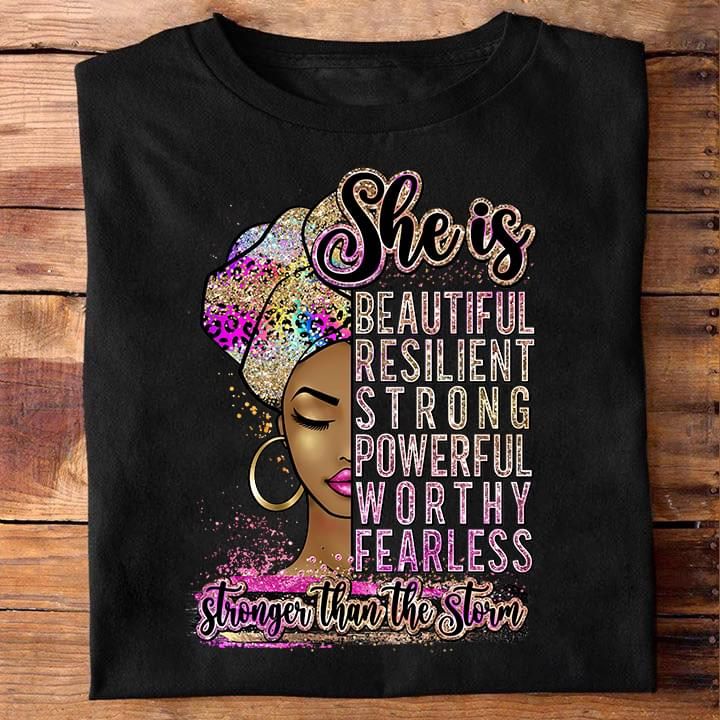 Black Girl Sparkling T-shirt She Is Stronger Than The Storm