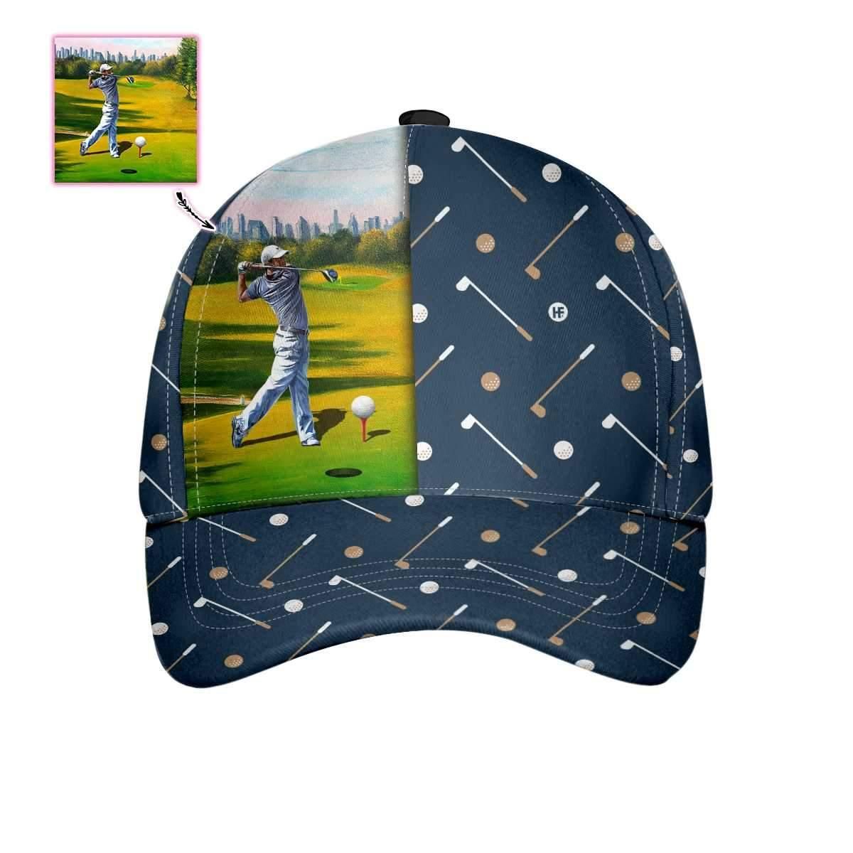 Custom Golf Ball Pattern In Dark Blue Cap
