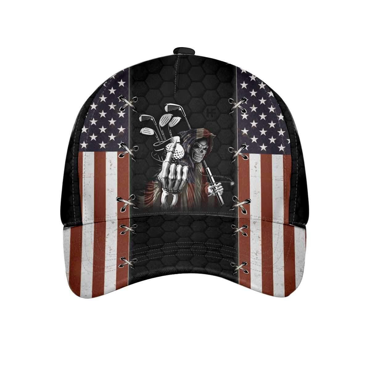 American Flag Skeleton Golfer Tied Cap