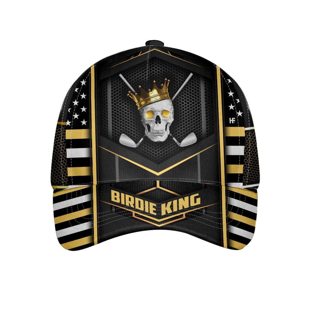 King Birdie Golfer Skull Silver Metal Cap