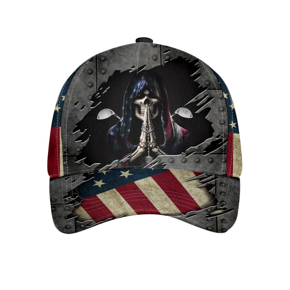 Unique Skull Golf American Flag Cap
