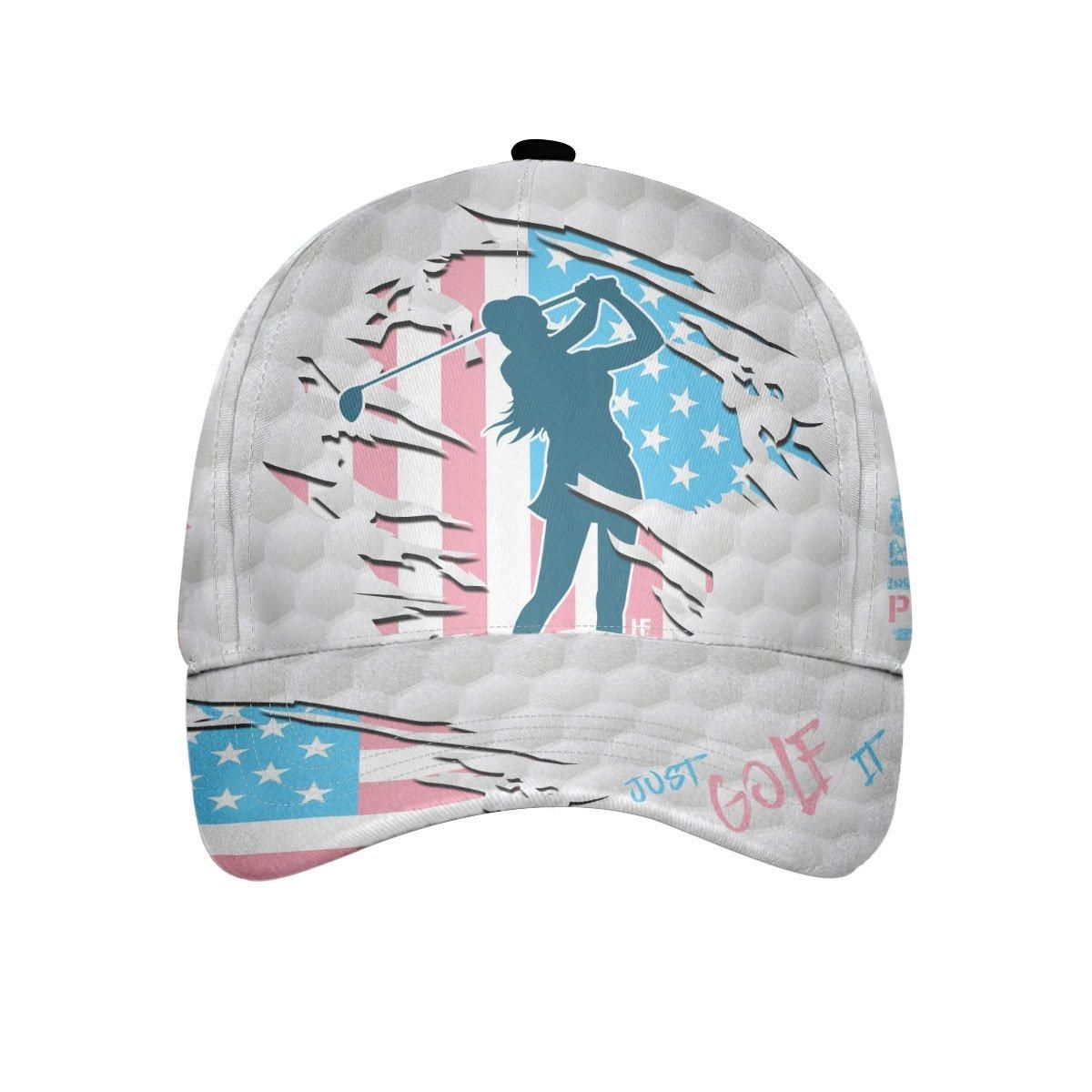 Just Golf It American Flag Golf Girl Golf Ball Texture Personalized Custom Cap