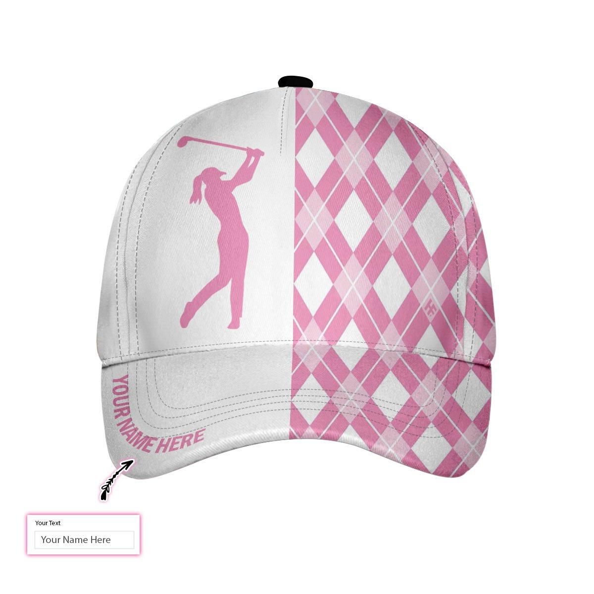 Custom Pink Girl Plays Golf Personalized Name Cap