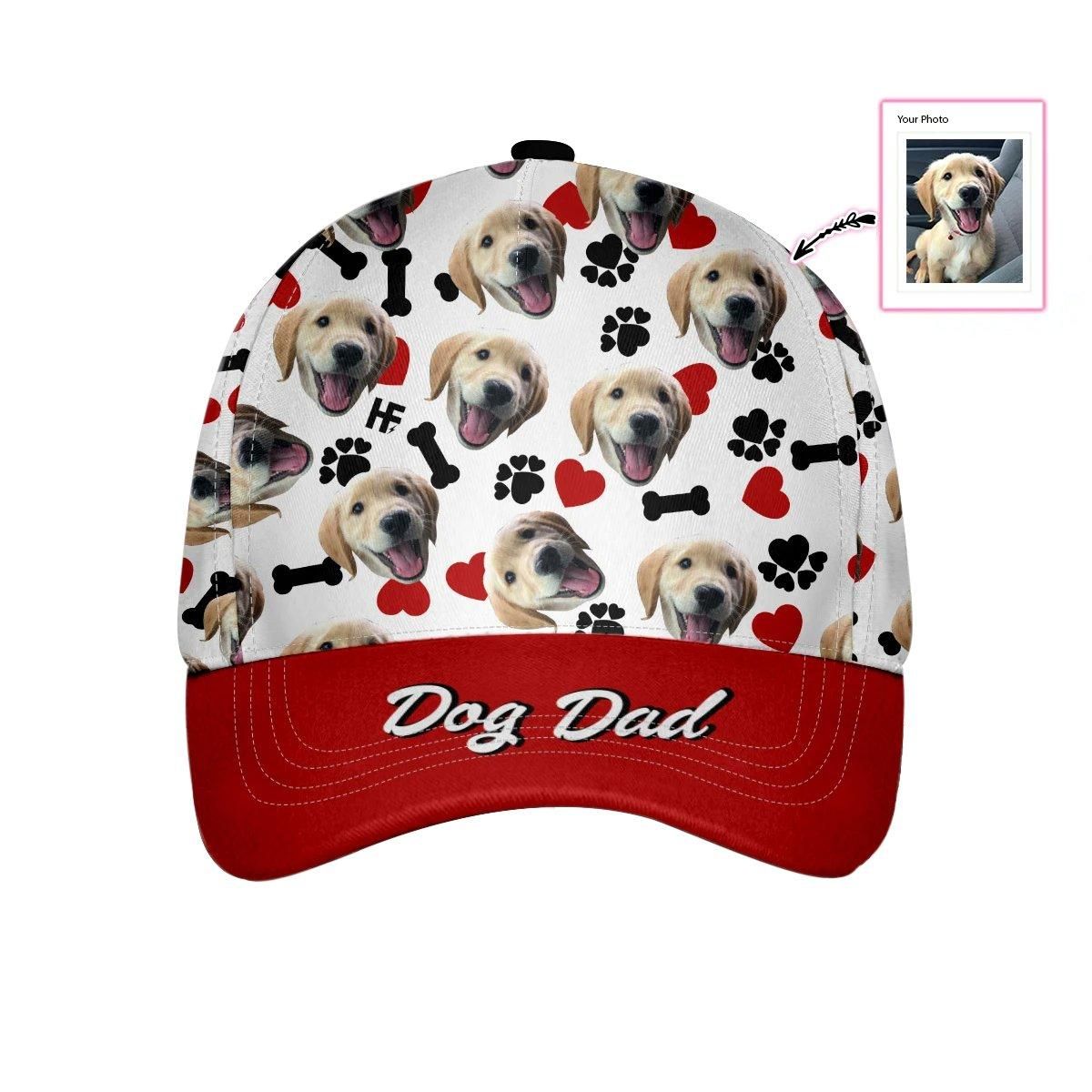 Dog, Heart And Bone Pattern Dad Custom Cap
