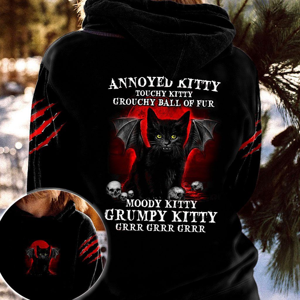 Kitty Bat 3D Hoodie Annoyed Kitty Touch Kitty Grouch Ball Of Fur