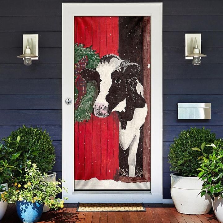 Cow Merry Christmas Door Cover