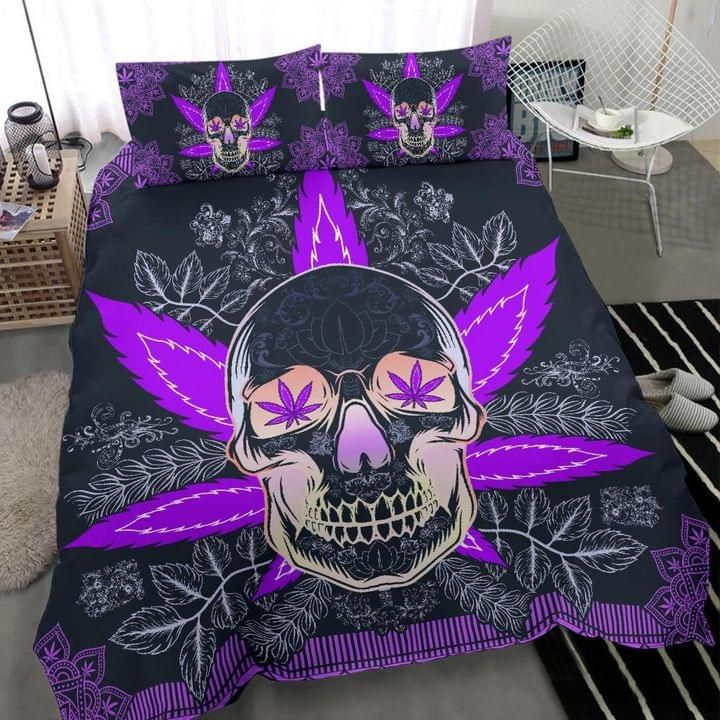 Cannabis Skull Purple Bedding Set
