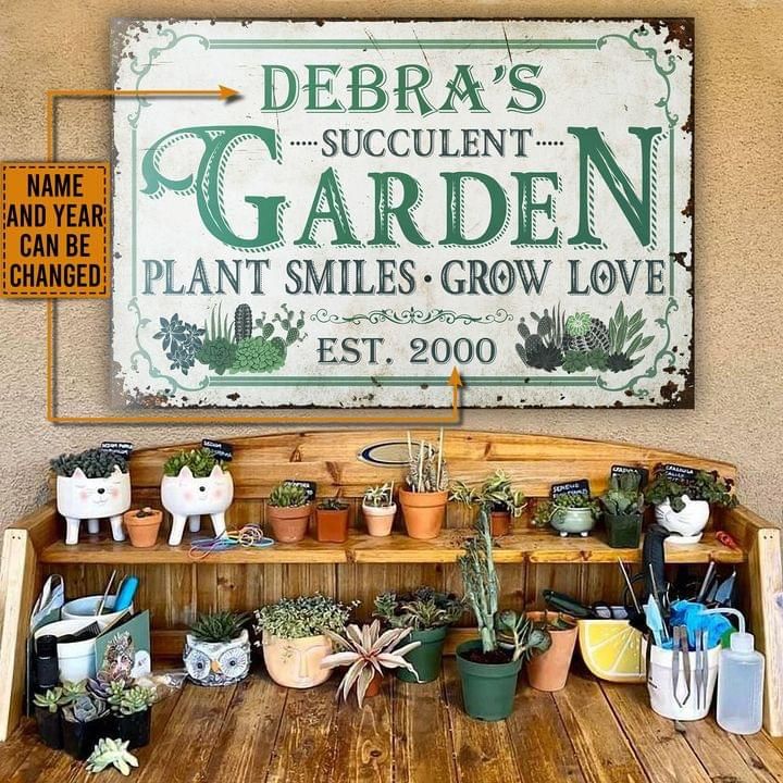 Personalized Gardening Metal Sign Succulent Garden Plant Smiles
