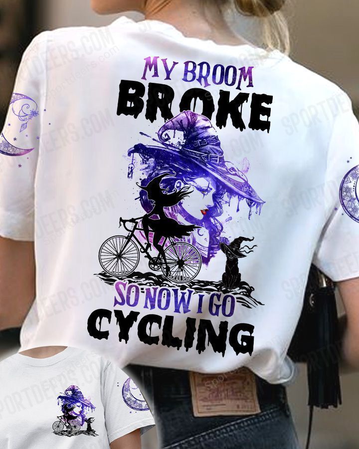 Cycling Witch 3D T-shirt My Broom Broke So Now I Go Cycling PAN3TS0031