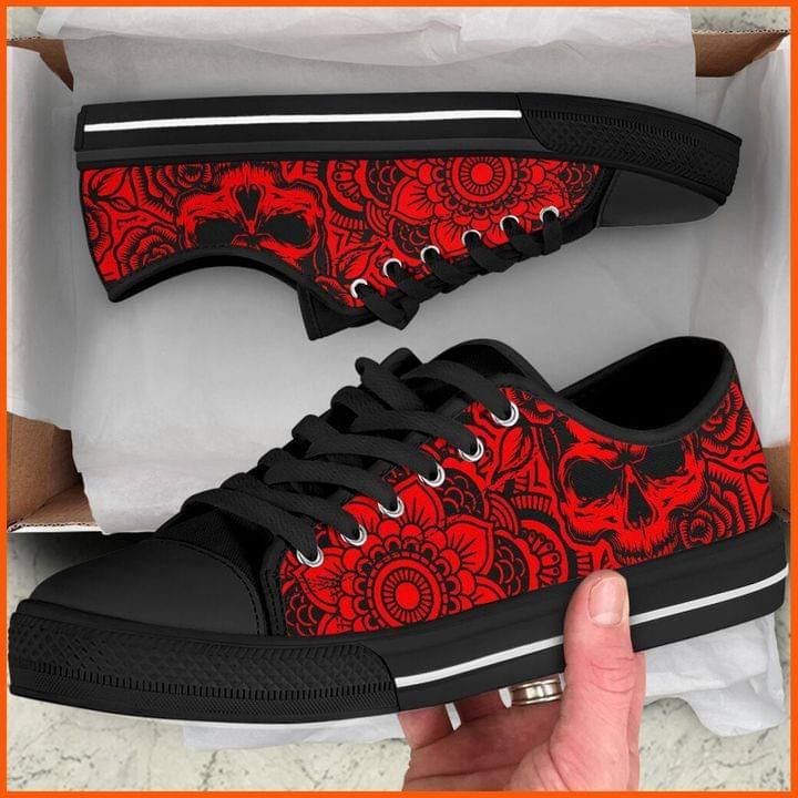 Skull Red Low Top Shoes PANLTS0032