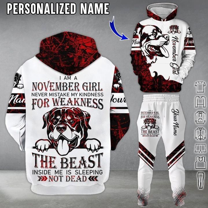 Personalized Pitbull Hoodie & Long Pants I Am A November Girl PAN3DSET0144